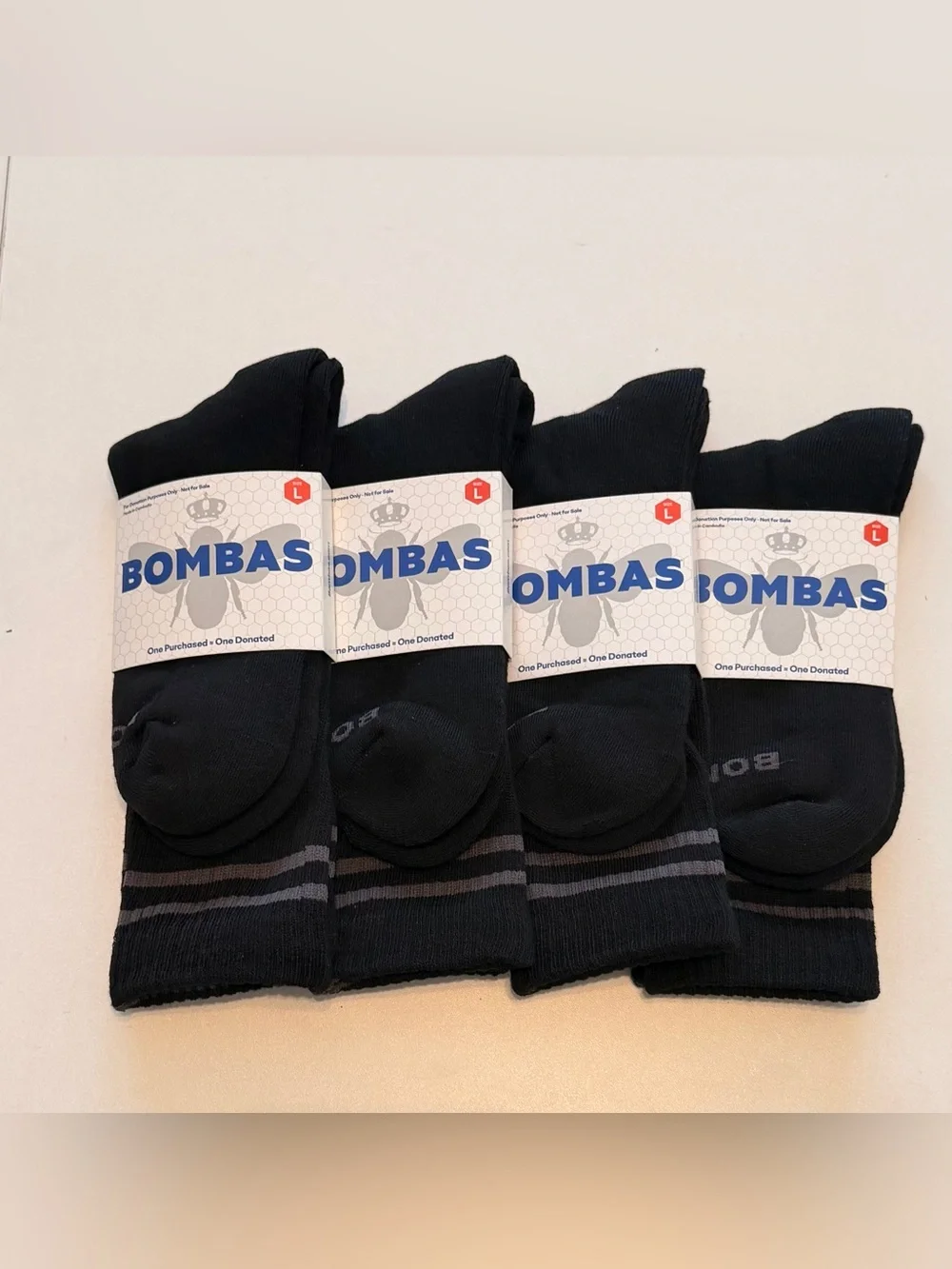 Bombas Men's Black Athletic Crew Socks with Gray Stripe Accents - 4 Pairs